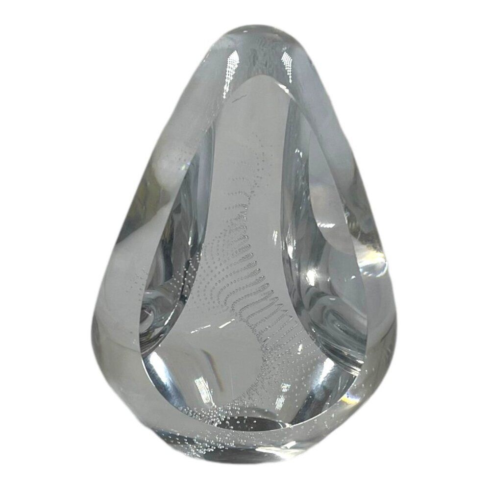 Germany Faceted Helix Spiral Bubbles Clear Glass Teardrop Paperweight Signed